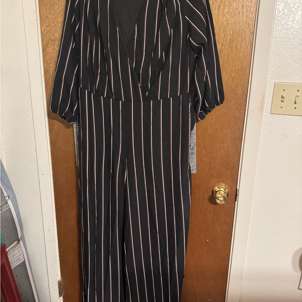 Lane Bryant Black and White Pinstripe Jumpsuit